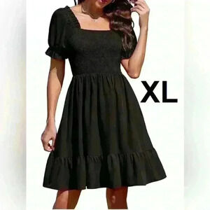 NWOT Gorgeous Cottagecore Boho Puff Sleeve High Waisted Flowy Black Dress  XL